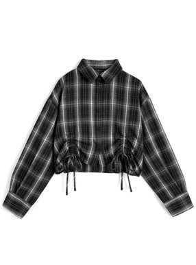 チェック柄ドロストショート丈シャツ