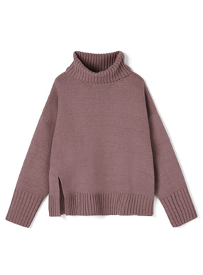 タートルネックスリットニットトップス