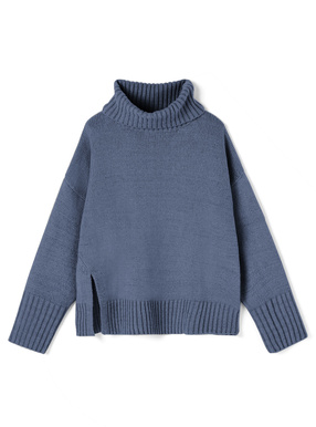 タートルネックスリットニットトップス