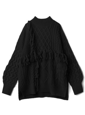 フリンジケーブルニットトップス