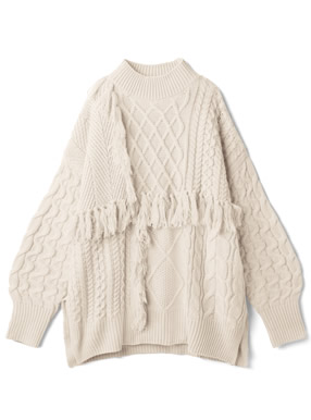 フリンジケーブルニットトップス