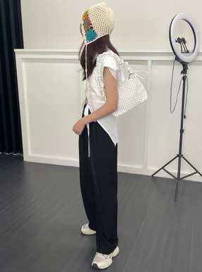 ドット柄ギャザーハンドルバッグ