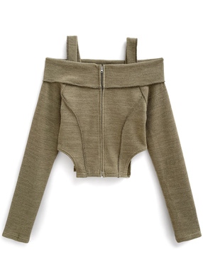 ダブルジップウエストカットオフショルダートップス