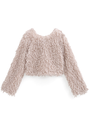 ラメフリンジバックリボンショート丈トップス