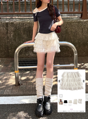 インパン裏地付レースティアードミニスカート