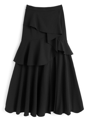 アシンメトリーラッフルスリットスカート