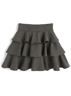 ヘリンボーン柄バックレースアップティアードフリルミニスカート