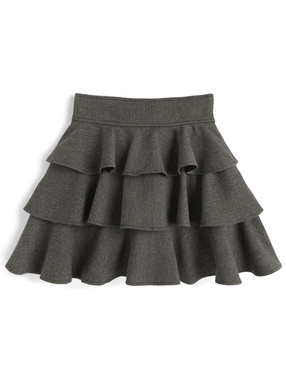 ヘリンボーン柄バックレースアップティアードフリルミニスカート