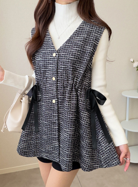 サイドリボンツイードペプラムベスト