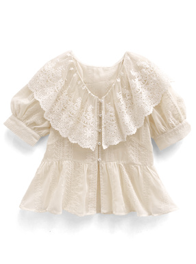 花柄レースビッグカラーブラウス