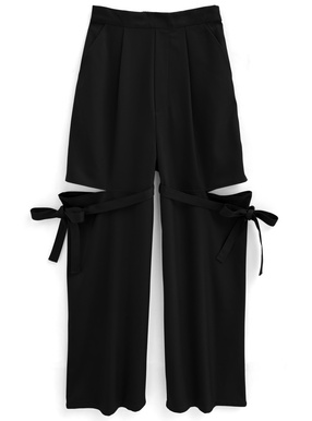 リボン付きカッティングワイドパンツ