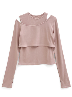 サムホール付きトップス×タンクトップアシンメトリーアンサンブル