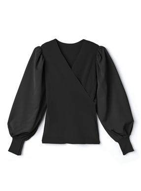 袖切り替えカシュクールニットトップス