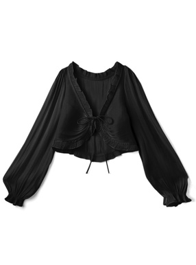 フリルネックリボンシャイニーブラウス