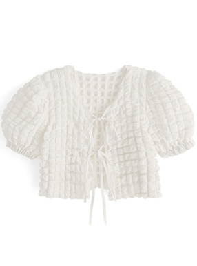 ポップコーンリボンショート丈カーディガン