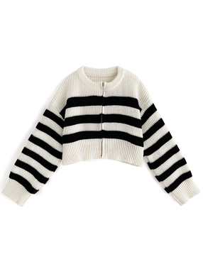 ボーダー柄ジッパーニットトップス