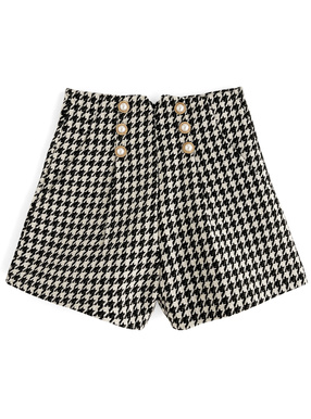 ダブルボタン千鳥格子柄ショートパンツ