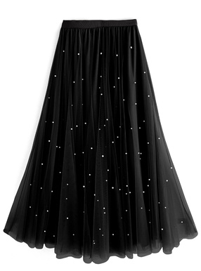 パールチュールフレアロングスカート