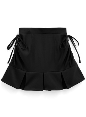 インパン裏地付きドロストリボンプリーツミニスカート