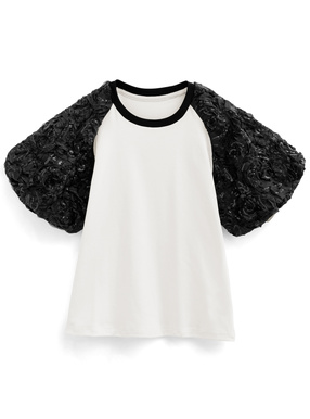 スパンコールローズパフスリーブTシャツ