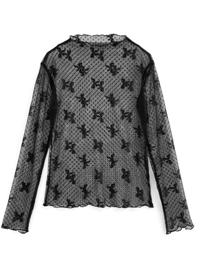 リボンドット柄シアートップス