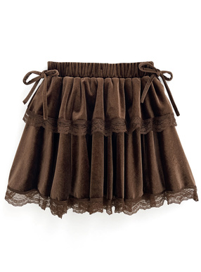 インパン裏地付きレースリボンベロアミニスカート