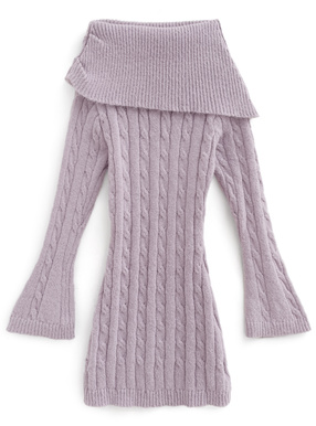 ケーブル編みオフショルダーニットミニワンピース