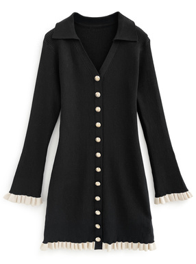 バイカラーフリルニットミニワンピース