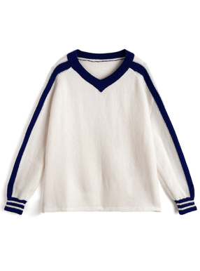 Vネック配色ラインニットトップス
