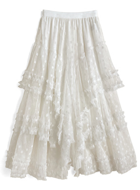 花柄刺繍フリルティアードチュールスカート