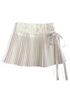 インパン裏地付きレースプリーツリボンミニスカート