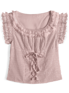 レースアップラメフリルトップス