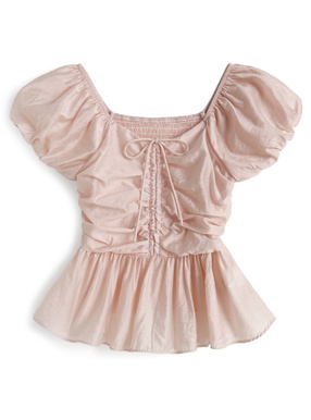 ギャザーリボンペプラムブラウス