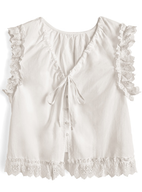 ギャザーリボンレースノースリーブトップス