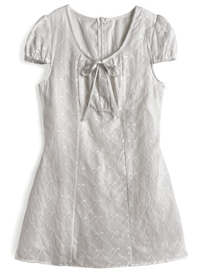 リボン柄ギャザーミニワンピース