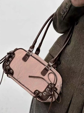 レザーレースアップボストンバッグ