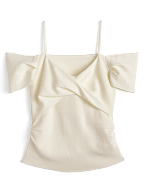 フロントツイストオフショルダーニットトップス