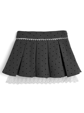 インパン付きレースハートドット柄プリーツミニスカート