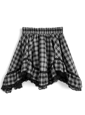 インパン裏地付イレヘムチェックレースミニスカート