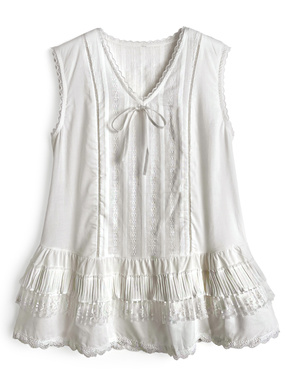 リボンレースフリルノースリーブブラウス