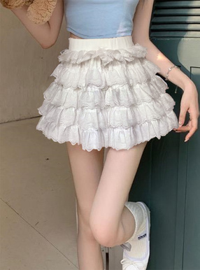 インパン付きフリルティアードレースミニスカート