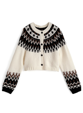 ノルディック柄クロップド丈ニットカーディガン