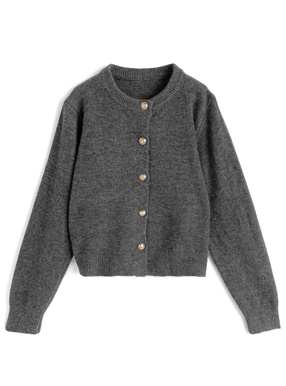 ゴールドボタンクルーネックニットカーディガン