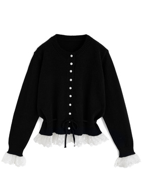 リボンレースフリルニットカーディガン