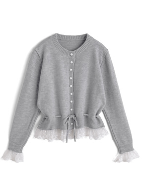 リボンレースフリルニットカーディガン