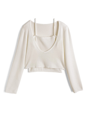 Vネックトップス×キャミソールニットアンサンブル