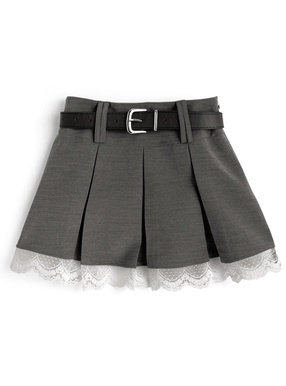 ベルト&インパン裏地付きレースプリーツミニスカート