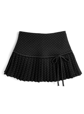 インパン裏地付きドット柄プリーツミニスカート