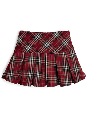 インパン裏地付きチェック柄ボックスプリーツミニスカート