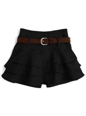 ベルト付きティアードミニスカートパンツ